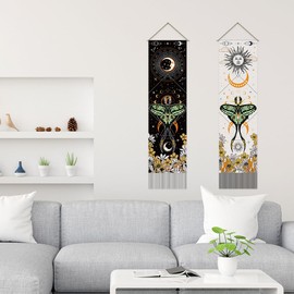 SUPERDANT Moon Sun Tapestry divination Moth Witchy Home Decor Flower Wall Blanket 2 Tapestries Long Tapestry Wall Hanging with Tassel Design for Living Room Bedroom Dorm Decor