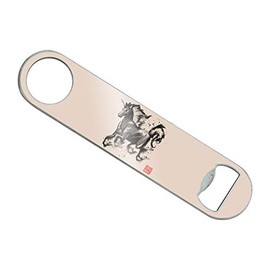 Unicorn Traditional Chinese Ink Painting Stainless Steel Vinyl Covered Flat Bartender Speed Bar Bottle Opener