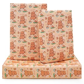 NEPOG Capybara Wrapping Paper for Boys Kids Girls, Cute Capybaras Gift Wrap Paper 6 Sheets Folded Flat 20x28 inches per Sheet for Birthday Party Baby Shower Kindergarten
