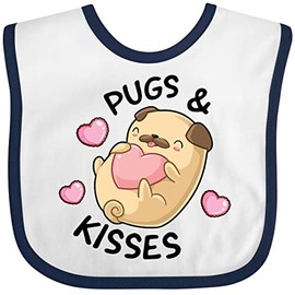 inktastic Valentines Day Pugs & Kisses with Hearts Baby Bib White and Navy 39b74