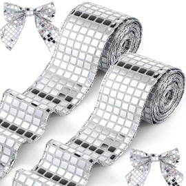 Knitgrip 12 Yards Disco Silver Ribbon 2.5 Inch Christmas Glitter Wired Ribbon Silver Sparkle Ribbon Sequins Ribbon Silver Ribbon for Gift Wrapping for DIY Gift Wrapping Christmas Tree Wreath Decor