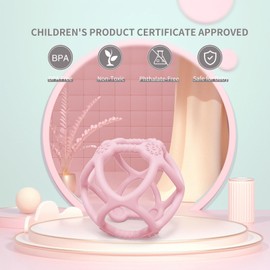 SILI FACTORY Baby Teething Toys, Silicone Baby Chew Toys for Soothing Babies Gums, Sensory Hollow Ball Teether for Babies 3+ Months,Baby Teether Toys,Babys Gifts for Girl & Boy,BPA Free (Pink)
