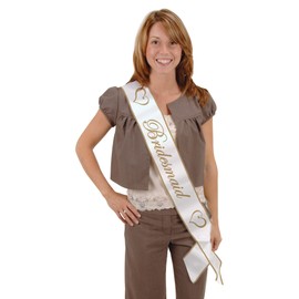 Beistle S60545AZ3 Bridesmaid Sashes, White/Gold