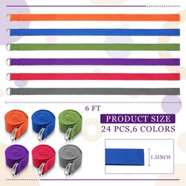 Leyndo 24 Pieces Yoga Strap Stretching Pilates Exercise Adjustable Straps 6 ft Non Elastic Yoga Belt with Adjustable D Ring Buckle for Pilates Gym Workouts Fitness(Bright)