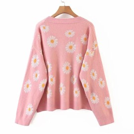 Hyipels Women's Long Sleeve Cardigan Sweater,Cute Y2K Top Knit Colorful Patterned V Neck Button Outwear S~XL