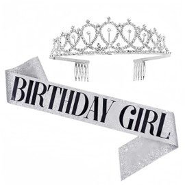 Birthday Crowns Sash Gold Crystal Tiara for Birthday Party Women Kids, Alumide, Iolite