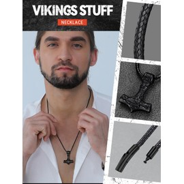 FaithHeart Viking Thor's Hammer Necklace for Men, Stainless Steel Mjölnir Pendant with Faux Leather Chain, Rubber Necklace, Viking Amulet with Gift Box for Birthday, Christmas, Stainless Steel, No