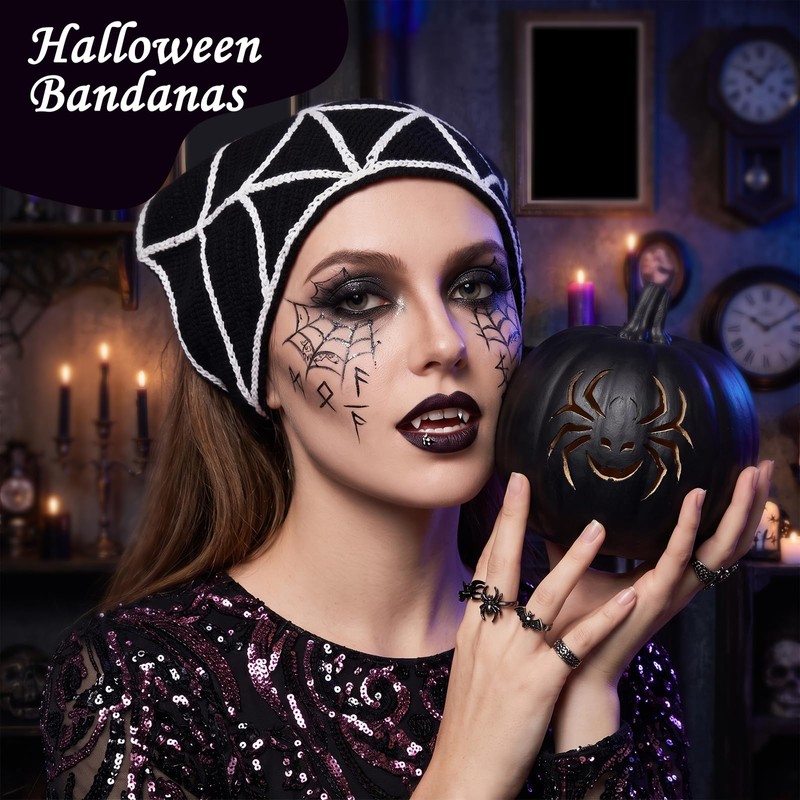2Pcs Goth Crochet Bandana, Halloween Hair Accessories for Women