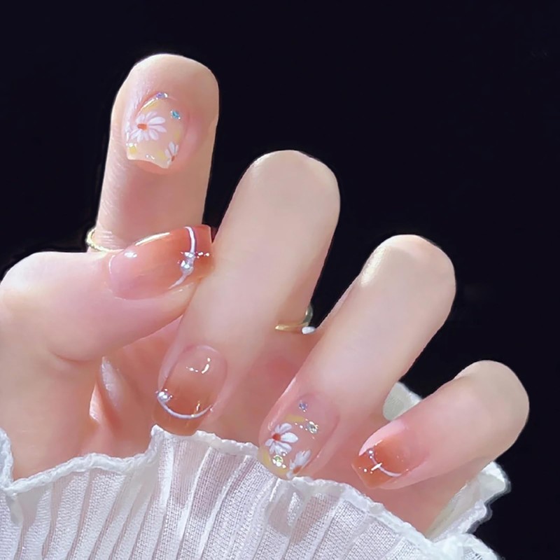 SEMTIM Nail Tips, 24 Pieces, Medium, Short, Round, False Nails,
