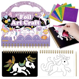 Art Craft Activity Children, Unicorns Foil Fun Children, Foil Fun Unicorns Stickers, Glitter Transfer Film Craft Kits, DIY Colouring Sticker Craft Sets, Creative Gifts for Girls Age 4-9