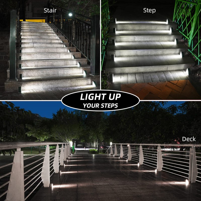 NIORSUN Solar Step Lights,12 Pack Cool White Solar Stair Lights