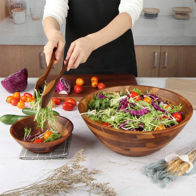 AIDEA Salad Bowls, Wooden Salad Bowls Set, Large Acacia Wood