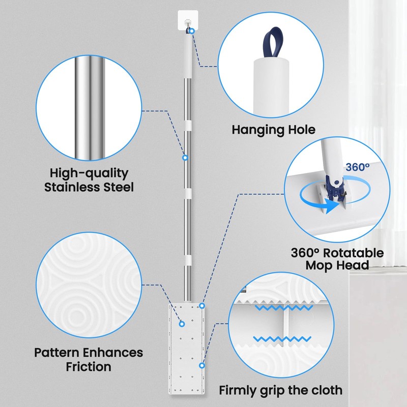 Snap Grip Mini Mop with 6 Washable Pads, Dust Mop