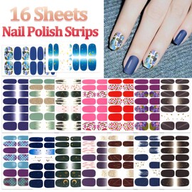 SILPECWEE 16 Sheets Nail Wraps Nail Polish Strips for Women Glitter Sequin Star Moon Gold Foil Nail Stickers Self Adhesive Nail Polish Stickers Fingernail Manicure Sticker with 1pc Nail File