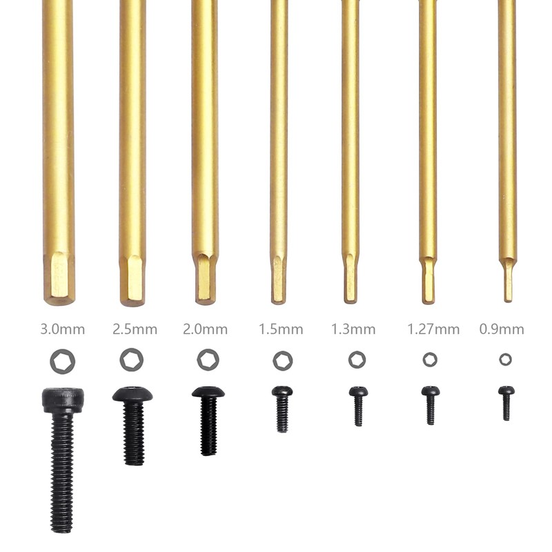 HobbyPark Hex Driver Set Hex Allen Screwdriver Kit Titanium 0.9mm/1.27mm/1.3mm/1.5mm/2.0mm/2.5mm/3.0mm