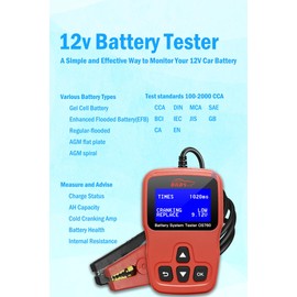 OBDScar OS760 - Probador de batería para gato de 12 V para automóvil, 100-2000 CCCA, probador de carga de batería de arranque automático, herramienta de escaneo de alternador digital