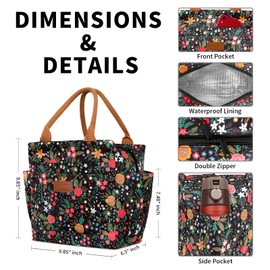 Joymee - Bolsa de almuerzo aislada para mujer, reutilizable, a prueba de fugas, grande, con soporte para botellas y bolsillos laterales para trabajo, oficina, viajes, picnic, multicolor