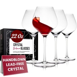 Gusto Nostro Crystal Wine Glasses Set of 4, 22 Oz Long Stem Modern Wine Glasses for White and Red Wine, Dishwasher Safe, Fancy, Elegant, Large and Tall Wine Glass for Wedding Christmas Anniversary