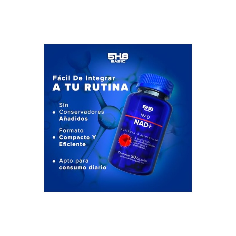 NAD+ Resveratrol Con Nicotinamida Ribosa y Quercetina 5H8 NUTRITION
