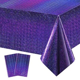 Xinfin Pack of 2 Disposable Tablecloths, Foil Tablecloth, 137 x 274 cm, Rectangle Waterproof Tablecloth for Children Party, Birthday, Wedding, Engagement, Picnic, Party Decoration (Purple)
