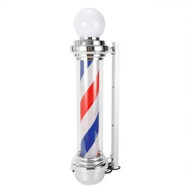 Barber Pole LED Light Sign - Barbershop Rotating Light with Red Blue White Stripes Hair Salon Outdoor Sign 32"