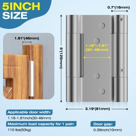 Ranbo 5 Inch Heavy-Duty 304 Stainless Steel Double Spring Hinge, Integrated Spring Tension Adjustment, No Fixing Pin Required. 3 mm Thickened Steel Plate, Maximum Load Capacity of 45 kg for 2 Hinges.