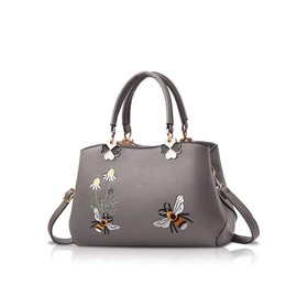 NICOLE&DORIS Women Top Handle Handbags Retro Crossbody Bag Ladies Fashion Shoulder Bag Purse Tote Embroidery Grey Bee 2
