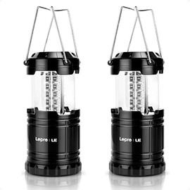 Lepro LED Camping Lantern, Super Bright, Battery Powered, IPX4 Water Resistant, Portable Emergency Lights for Hurricane, Storms, Outages, Collapsible, 2 Packs