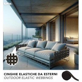 IPEA Elastic Strap Elastic for Garden Furniture, Beach Loungers, Armchairs, Swings, Sofas, Lounges, Upholstery - 10 Metres - Backrest Pull Cord - 50mm - Black