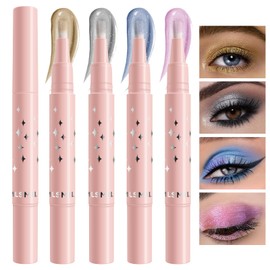 YU KUI LX 4 Colors Shimmer Liquid Eyeshadow, Glitter Liquid Eyeshadow with Brush, Long Lasting Brightener Eyeshadow Makeup, Sparkle Eyeshadow Stick for Lip and Cheek (1234#)