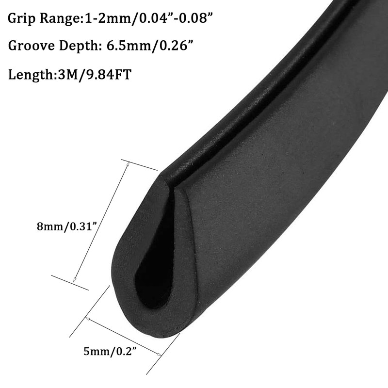 TA-VIGOR Edge Trim U Seal, Black PVC U-Seal Channel Edge