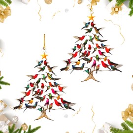 Hummingbird Christmas Ornament, 2025 Upgrade Colorful Hummingbirds Tree Decor, 2D Acrylic Winter Hummingbirds Home Decoration Decor Ornaments for Bird Lovers(2PC)