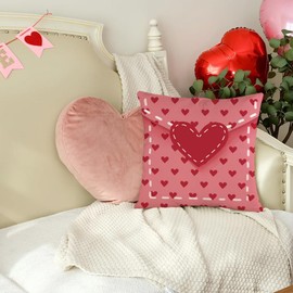 RABUSOFA Pink Valentines Day Pillow Covers 18x18 Inch,Heart Valentine's Day Decor Pillow Decorative Throw Pillows,Velvet Farmhouse Valentine Holiday Decorations Cushion case for Couch Home(26)