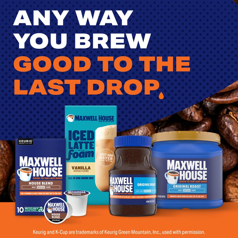 Maxwell House House Blend Medium Roast K-Cup Coffee Pods, 10