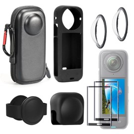 Insta360 X4 Accessories Kit Compatible with Insta 360 X4, Accessory Bundle of Lens Guard Set, Hard Shell Carry Case, Silicone Protective Case, Tempered Glass Screen Protectors Film for Insta360 X4
