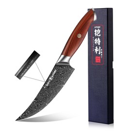 Damascus Viking Boning Knife, Pro kitchen deboning slicer, viking fish cutter,10Cr15CoMoV steel cutting core, Red sandalwood full-tang Handle, gift box included