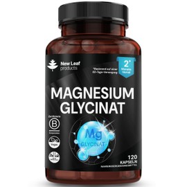 Magnesium Glycinate High Dose and Highly Effective 1040 mg - 120 Magnesium High Dose Capsules with 208 mg Elemental mg per Serving - Pure Active Ingredient - Made by New Leaf Products
