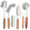 Attoshow 5-Pack Heavy Duty Scrub Brushes Set with Wooden Handles,