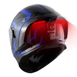 1Storm New Motorcycle Bike Modular Full Face Helmet Dual Visor Sun Shield with Rechargeable LED Tail Light: LED-X90 Arrow Blue