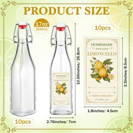 Havawish 10 Pcs 17 oz Swing Top Glass Bottles for Limoncello Homemade Clear Flip Top Bottles with Airtight Cap Lids Labels for Homemade Limoncello Christmas Wedding Baby Shower Favors(Square Style)