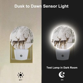 Uanvaha Deer in Forest Night Lights Plug into Wall Reindeer Wild Animal Tree Woods Winter Dusk to Dawn Night Lamp Auto Sensor for Bedroom Bathroom Hallway Living Room
