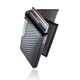 Acies Credit Card Case, Smart Wallet C, Genuine Leather, Premium Leather, Anti-Skimming, Magnetic, Sliding, Slim, Aluminum, Men's, Women's,, Carbon Fiber