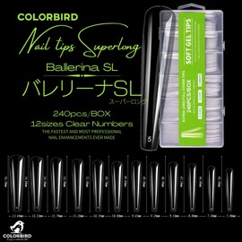 COLORBIRD Nail Tip, Long, Super Long, 240 Pieces, Super Demon Long, Clear, Gal Nail Nail (Ballerina SL)