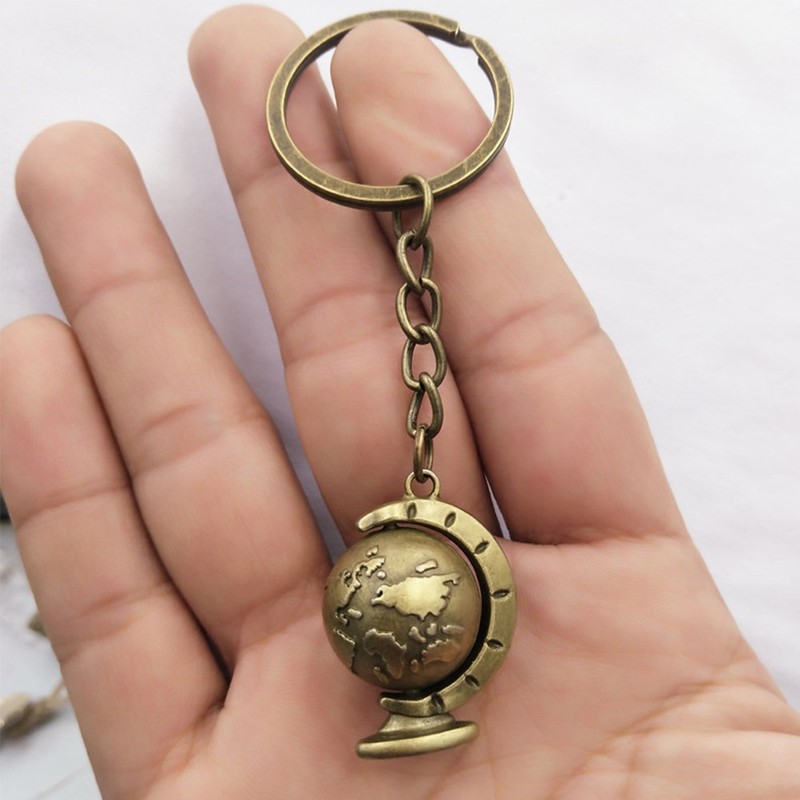 Gudeke Map Keyring Bronze Colour Earth Globe Men's Key Ring