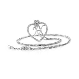 PAVELS Necklace H with Pendant Letter Chain Silver 925 Heart Sterling Silver Chains with Name Initial Letters Gifts for Her, Silver, Cubic Zirconia
