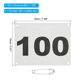 PATIKIL Tearproof Running Bib Numbers 7x6 Inch, 1-100 Waterproof Race Competitor Numbers with Safety Pin for Marathon Sports Game Competition Runner, White