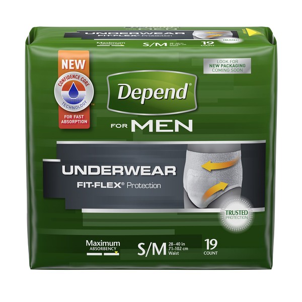 Depend for Men Incontinence Underwear, Maximum Absorbency, Small/Medium, 19 Count (Pack of 4)