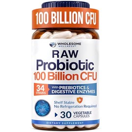 Wholesome Wellness Organic Raw Probiotics 100 Billion CFU, Dr Formulated for Women and Men, Complete Adult Supplement with Prebiotics and Digestive En