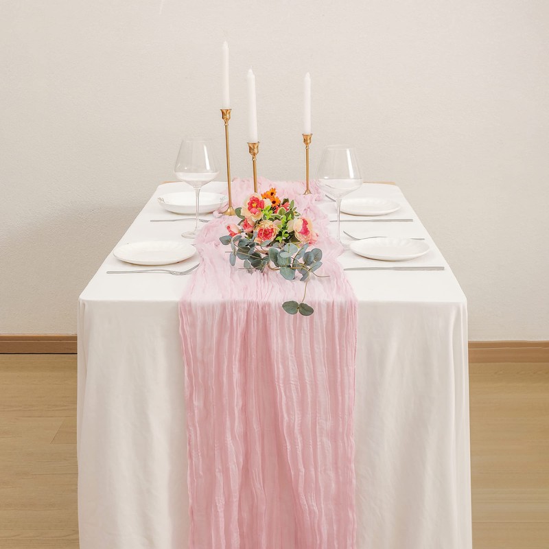 Time to Sparkle Cheesecloth Table Runner 90X400CM - Baby Pink