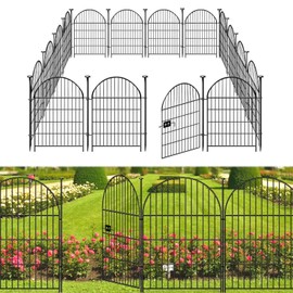 Okaygardn Tall Garden Fence with Gate, 32 in(H) x36 Ft(L) Garden Fencing Animal Barrier, 16 Panels Dog Digging Fence Barrier, Black Rustproof Garden Fence Border, Flower Bed Fencing for Outdoor Yard